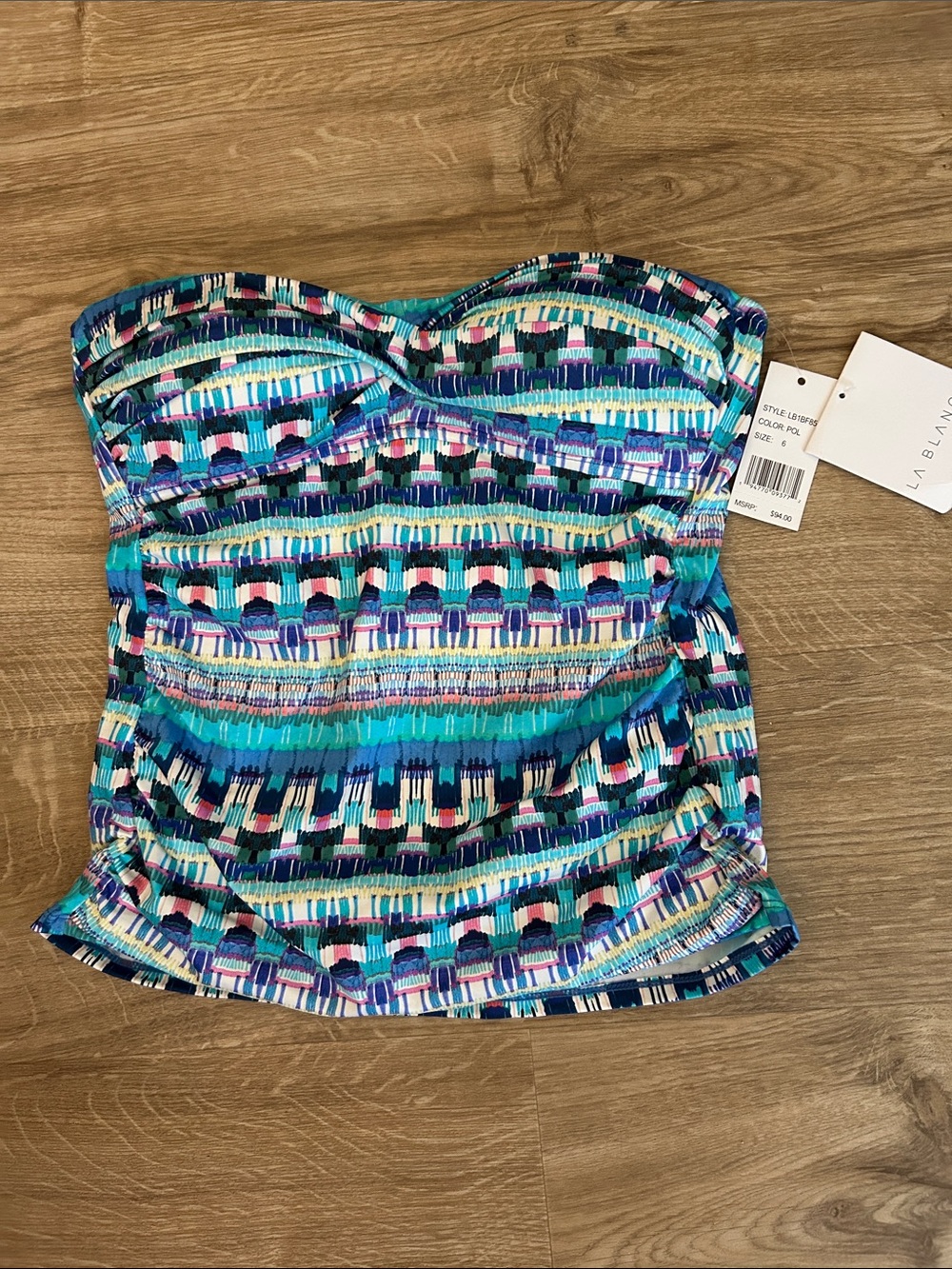 La Blanca Multicolor Strapless Tankini Top - Teal, Navy, Pink